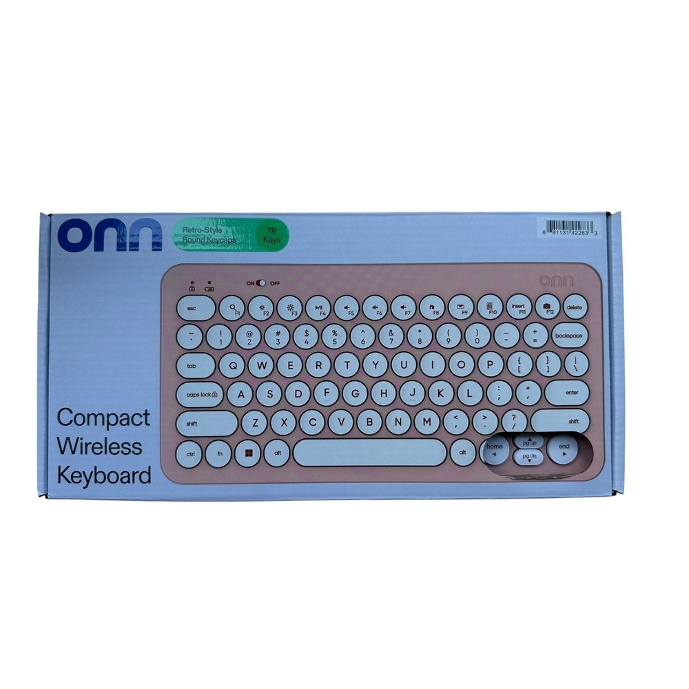 onn. Compact Wireless Keyboard Retro Style Round Keycaps 78‎ Keys Pink